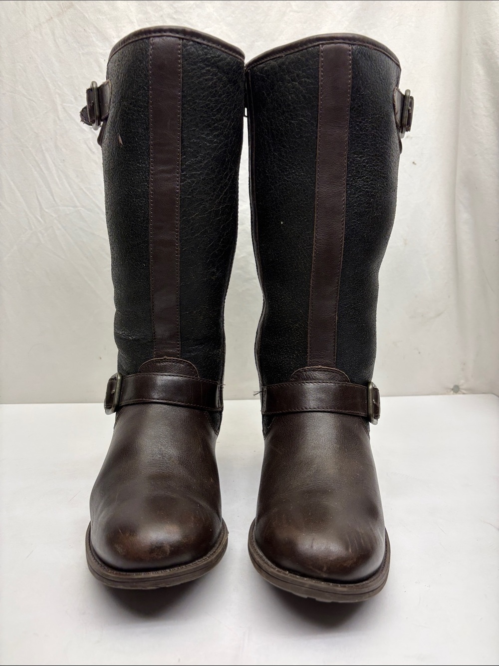 UGG Brown and Black Leather Buckle Boots, SZ 5 big girl
